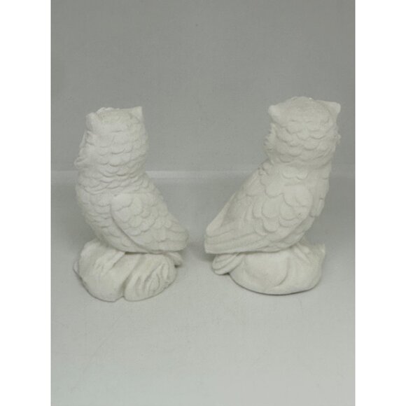 VTG Alabaster White Owl Figurines Yellow Eyes Set of 2 Italy Mid Century 3.5"x4" - Picture 4 of 10